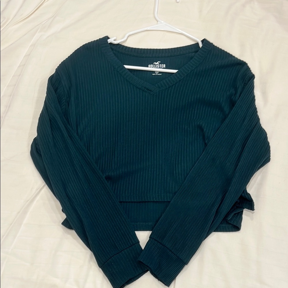 Hollister Teal Ribbed V-Neck Long Sleeve